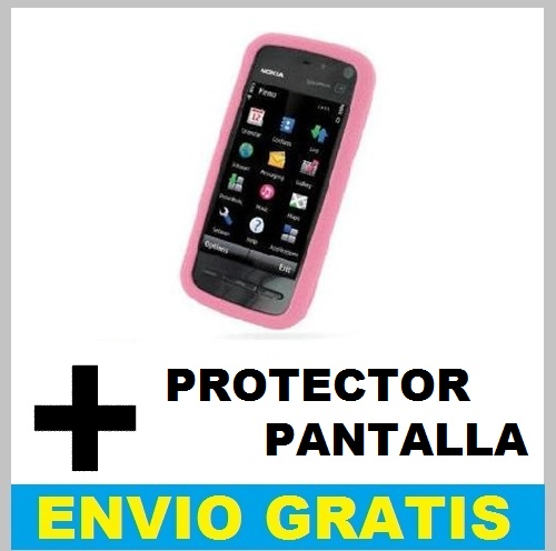FUNDA SILICONA PARA NOKIA 5800  + PROTECTOR PANTALLA ROSA